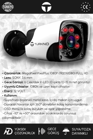 Turkno 24 Kameralı Pania 24 Dış Kamera Set 320 GB HDD Full HD Gece Görüşlü Güvenlik Kamerası Sistemi