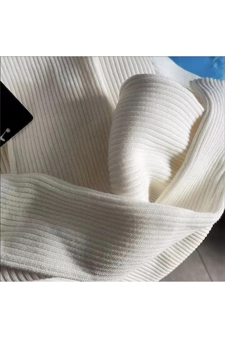 Kadın Boğazlı Triko Elbise Uzun Fitilli Esnek Dokuma, Tam Kalıp, Kışlık & Baharlık Şık Rahat Stil, Beyaz