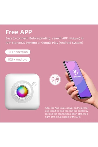 Vkemall X3 Mini Termal Yazıcı 58mm, Bluetooth, Led Işık, 203dpı - Fotoğraf/metin/not Yazdırma, 11 Adet Termal Kağıt, Dahili Li-pol Batarya