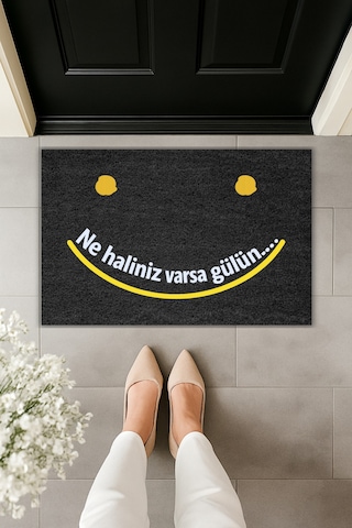 Rugmood Modern Dijital Baskı - Ne Haliniz Varsa Gülün : - Kapı Önü Paspası Siyah