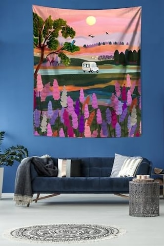 Gün Batımı Yolculuk Yoldaki Araba Leke Tutmaz Kumaş Duvar Örtüsü Duvar Halısı Tapestry Pntr003, 100 X 140
