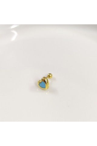 Turkuaz Büyük Kalp Gümüş Tragus Pıercıng - Altın Sarı Beyaz