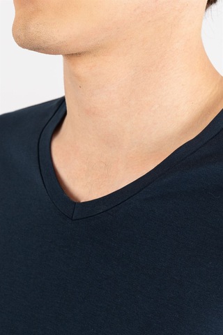 Tudors Slim Fit Dar Kesim V Yaka Düz Basıc Kısa Kol T-Shirt-16656 Lacivert
