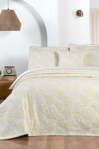 Sarev Rowena Ekru Çift Kişilik Dekoratif Kırlent Hediyeli Yatak Örtüsü Seti Ekru