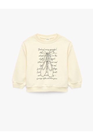 Koton Baskılı Uzun Kollu Bisiklet Yaka Sweatshirt Bej 7wmg10089ak Ekru