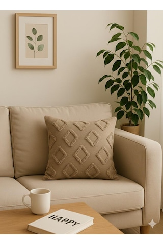 Kırlent Kılıfı 43x43 Cm Çift Taraflı, Fermuarlı, Lüks Şönil Kumaş Koltuk Örtüsü İle Uyumlu 1 Adet VİZON