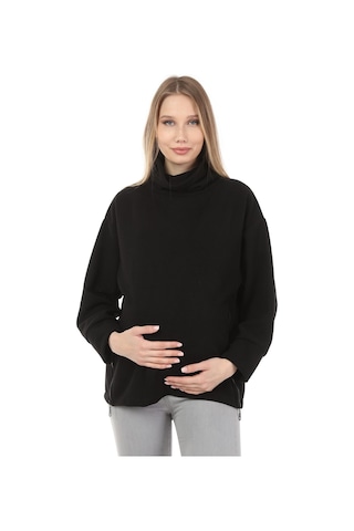 Luvmabelly Myra4280 Fermuarlı Hamile Sweatshirt -Siyah