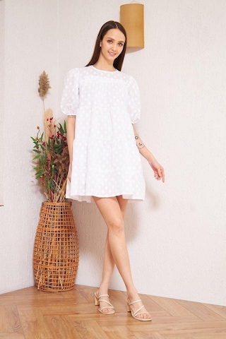 Darlin Moda Beyaz Balon Kollu Mini Elbise Dm1024 Beyaz