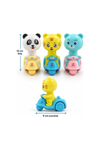 3 Lü Bas Git Oyuncak Motor Seti Panda Kaplan Ve Ayıcık Figürlü 12 Cm Renkli Motorlar