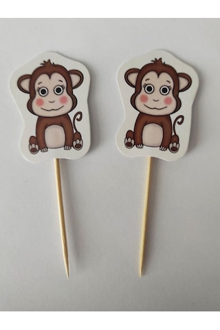 30 Adet Dekoratif Karton Sevimli Maymun Şeklinde Pasta Kürdanı 6,5 Cm