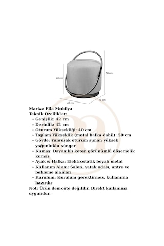 Loop Serisi Puf, Metal Halkalı Puf, Makyaj Oturağı ,puf Bench Montajsız Oturak Siyah Metal Ayaklı KREM