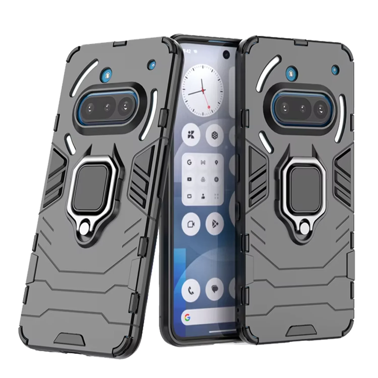Microcase Nothing Phone 3a Pro İle Uyumlu Batman Serisi Yüzük Standlı Armor Kılıf - Siyah Al3349