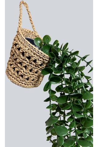 Yapay Çiçek Handmade Asılabilir Sepet Detaylı Yeşil Okaliptus Sarkıtı yeşil