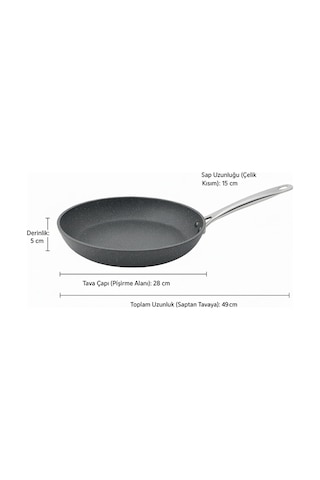 Polochef Megatron Granit Kızartma Balık,sote,et,kızartma Tavası 28 Cm Çelik Saplı Gri