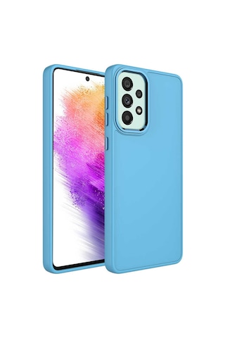 Zore Galaxy Uyumlu A52 Kılıf Metal Çerçeve Ve Buton Tasarımlı Silikon Luna Kapak - Sierr Sierra Mavi