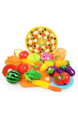 Pizza Kesilen Meyve 41 Parça Sebze Dondurma Bisküvi Pasta Kesme Tahtası Evcilik Oyuncak