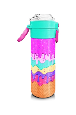 Coral High Kids Pembe Rengarenk Dondurma Desenli Pipetli Ve Direkt İçim Çelik Termos 500 Ml 31938 Pembe