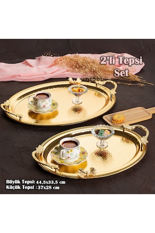 Porsima 3252 2li Gold Paslanmaz Çelik Kahve Servis Sunum Tepsisi
