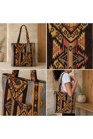 Bk Gift El Yapımı Otantik Türk Kilim Omuz Çantası -13, Günlük, Kitap, Tablet, Plaj Ve Seyahat Çantası Çok Renkli