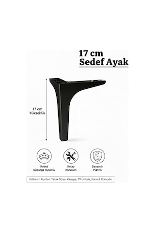 Sedef 17 Cm Siyah Mobilya Kanepe Sehpa Tv Ünitesi Koltuk Ve Konsol Ayağı Siyah