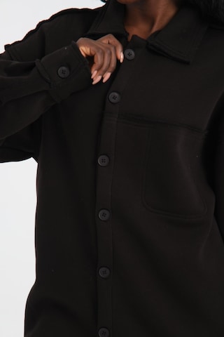 R-5750 Ceket Yaka Pis Dikişli Üç İplik Şardonlu Sweatshirt Siyah