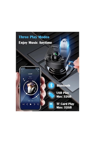 Araç İçi Hızlı Şarj Bluetooth Dijital Ekran Pratik Müzik Telefon Qc 3.1a Usb &pd /tf Fm Transmitter
