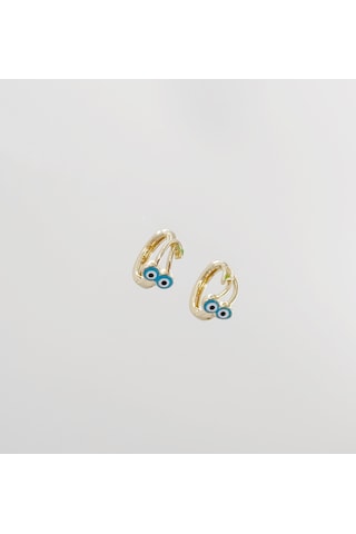 14k Gold Plated Blue Cherry Hoop Küpe Gold 14k Gold Plated Blue Cherry Hoop Küpe Gold
