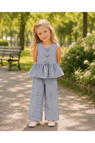 My Kids Wear Kız Çocuk Bella Fiyonk Detaylı Alt Üst Takım 12799 Lacivert