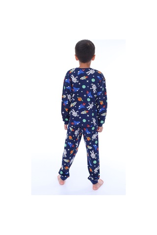 Zuzunga Astronot Temalı Pamuk Unisex Çocuk Pijama Takımı Lacivert1 Lacivert