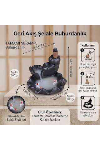 Bakgelal Koi Balığı Figürlü Geri Akış Şelale Tütsülük Seramik Dekoratif Buhurdanlık Ve Konik Tütsü Standı - 9053872240532 Lavanta - Anti-Stres - Beyaz Sabun - Amber - Çikolata - Pudra - Gül - Kahve