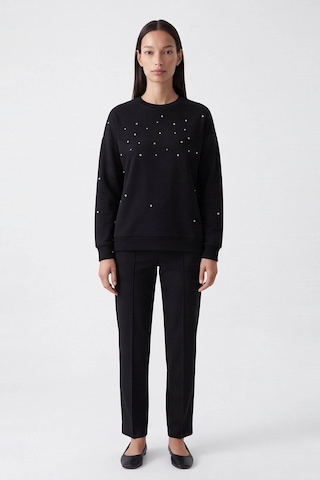 Fashion Friends Baskılı Taş Detaylı Siyah Kadın Sweatshirt 26k0151k1