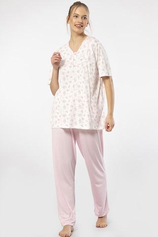 Türen 3369 Kadın Büyük Beden Kısa Kollu Pijama Takım-pembe Pembe