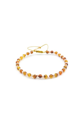 Hakiki Doğal Makrome Model Damla Kehribar Bileklik 4 Mm Sarı - Siyah