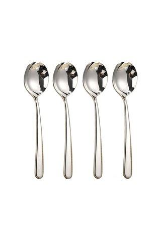 Youmex 18/8 Çelik Kaliteli 4 Lü Köpük Çorba Kaşığı Seti - Yansıtıcı Parlak, Tuzsuz, El Ve Dudak İçin Güvenli Gümüş