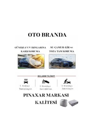 Proauto Oto Branda Premium Kalite Yansıtıcı Üst Yüzeyli Su Geçirmez Araç Kılıfı