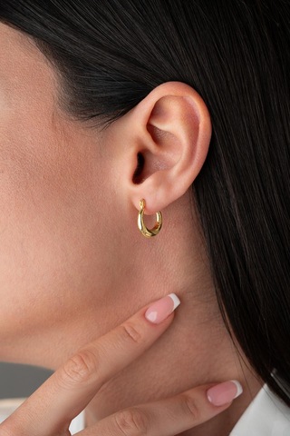 925 Ayar Gümüş Gold Rengi Noktalı 15 Mm Şarnel Küpe Gold