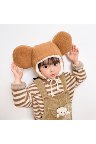 Ikkb Kış Peluş Büyük Kulaklar Bebek Ve Çocuk Koruma Şapkası Açık Kahverengi