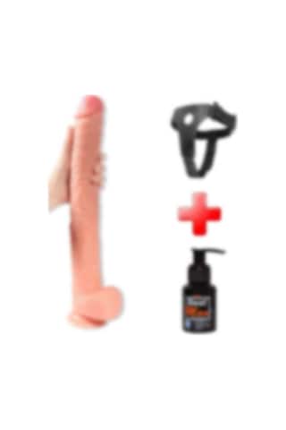 Lilitu Shop 43 Cm Belden Bağlamalı Realistik Penis Gerçekçi Damarlı Dev Dildo