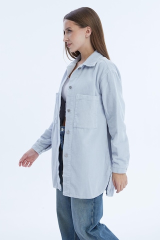 Selectmoda Kadın Çift Cepli Düğme Kapamalı Fitilli Gömlek Mavi