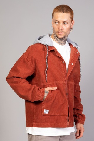 Erkek Kiremit Çıkarılabilir Kapüşonlu Oversize Pamuklu Kadife... Kiremit