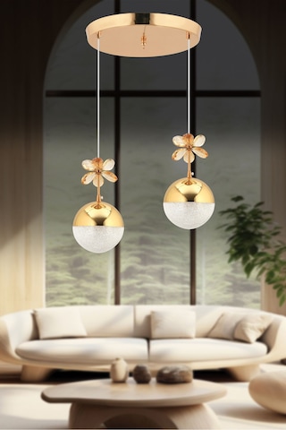 Kelebek 2'li Gold Sarkıt 3 Renk Modu Ledli Kristal Taşlı Modern Led Avize Krom