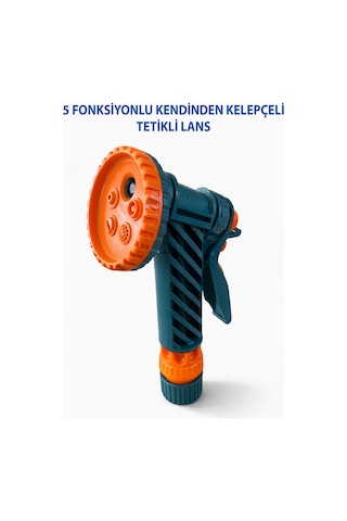 5 Fonksiyonlu Tetikli Kendinden Kelepçeli Lans Araç Yıkama Ve Bahçe Sulama Aparatı Ayarlanabilir Su Püskürtme Hortum Ucu