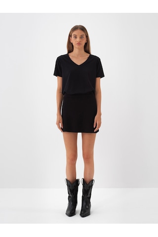 Siyah Doğal Yün Dokulu Regular Fit Etek 851069 Siyah