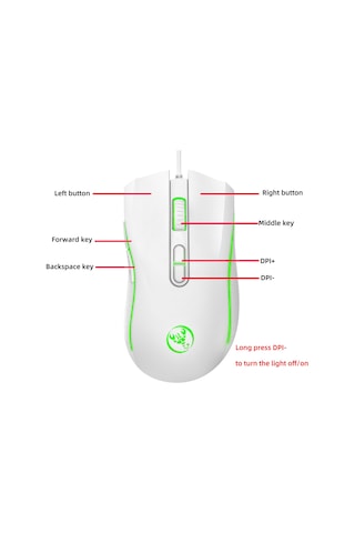 Renkli Işıklı Kablolu Fare 3200dpı Ayarlanabilir Oyun Faresi Beyaz
