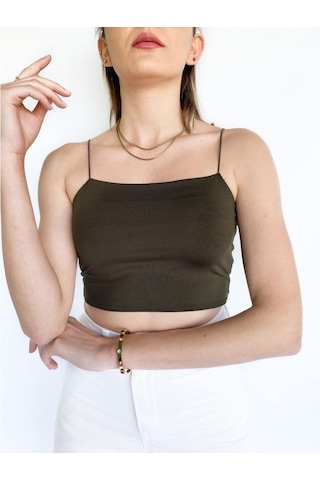 Kadın Ip Askılı Haki Crop Body (544306722)