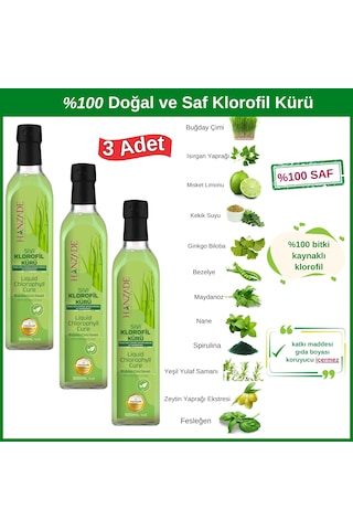 Hanzade Bitkisel Sıvı Klorofil Kürü Cam 3 x 500 ML