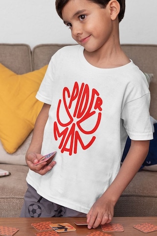 Sevbano Unisex Spider-man Maske Baskılı Film Çocuk Tişört 1-12 Yaş Beyaz