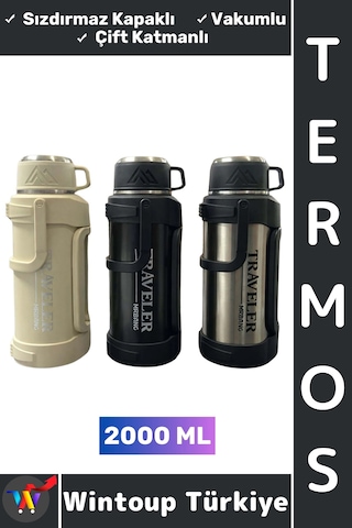 Termos Gündelik Ofis Kamp Outdoor Piknik Sızdırmaz Kapaklı Çift Katmanlı Vakumlu Mug Termos 2000 Ml Çok Renkli