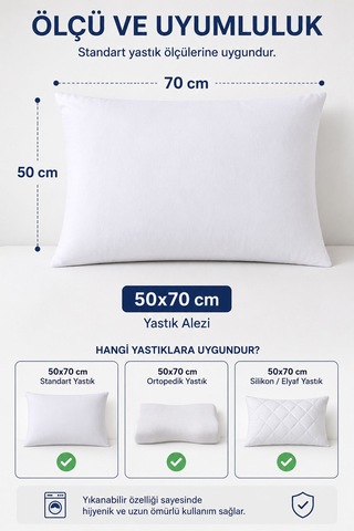 Sıvı Geçirmez Yastık Alezi 2'li 50x70 Cm Pamuklu Fermuarlı Puresleep Beyaz