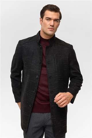 Siyah Regular Desenli Hakim Yaka Kaban Siyah